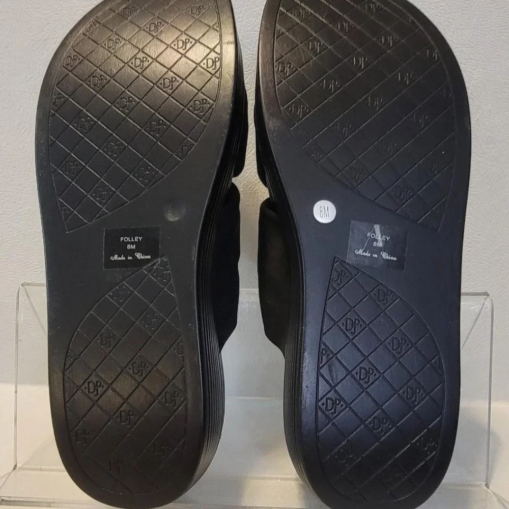 DONALD J PLINER FOLLEY BLACK LEATHER PLATFORM WEDGE WOMENS SLIP ON SANDALS - Picture 7 of 9